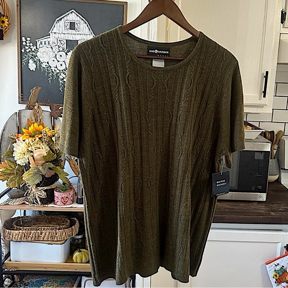 Sag Harbor Sweaters - New Vintage Sag Harbor Plus Women Short Sleeve Cable Knit Acrylic Sweater 1X